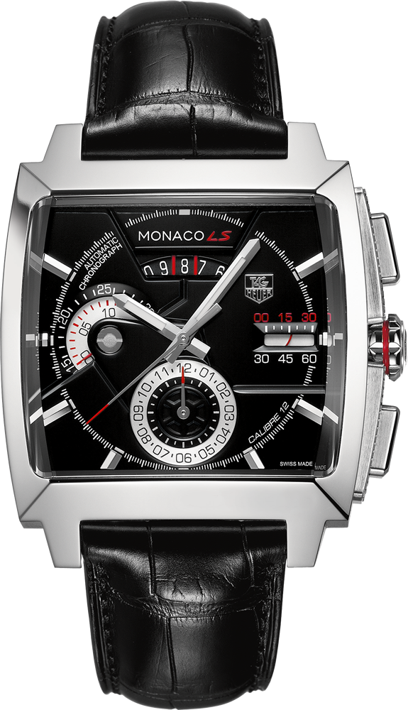 Replica Tag Heuer Monaco LS Calibre 12 with black leather band